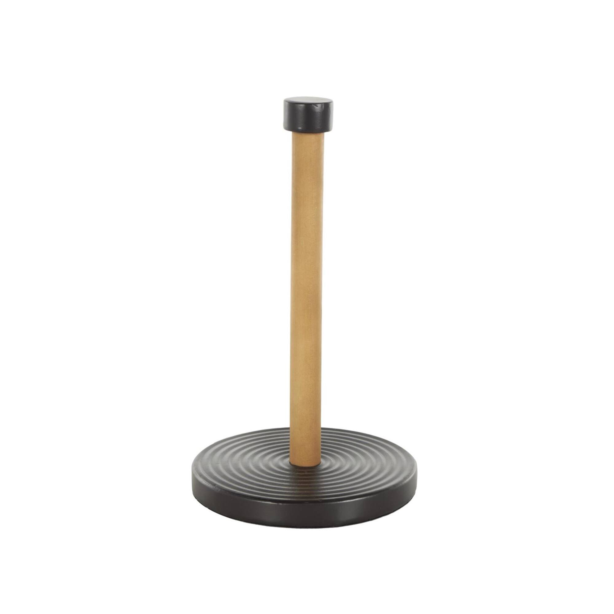 7" x 12" Black Metal Paper Towel Holder with Brown Wood Post